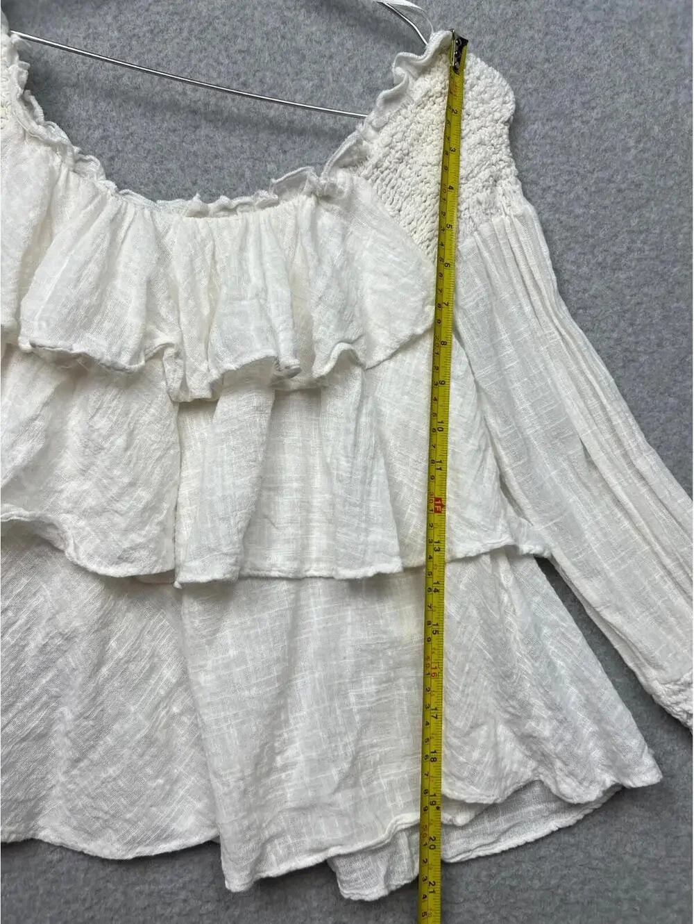 Zara Off The Shoulder Flowy Blouse Boho Long Sleeve Womens L Layer Ruffle Cotton